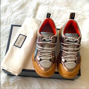 Gucci Flashtrek Metallic Leather Sneakers Brand new